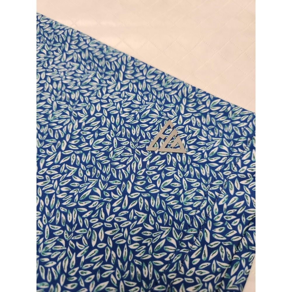 Maelreg Polo Shirt Mens 2XL Blue Leaf Print Golf Performance Stretch Lightweight - Picture 2 of 9